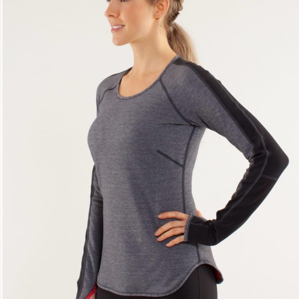 LULULEMON Runder Under Love Red Heathered Coal Gray and Black Long Sleeve Top